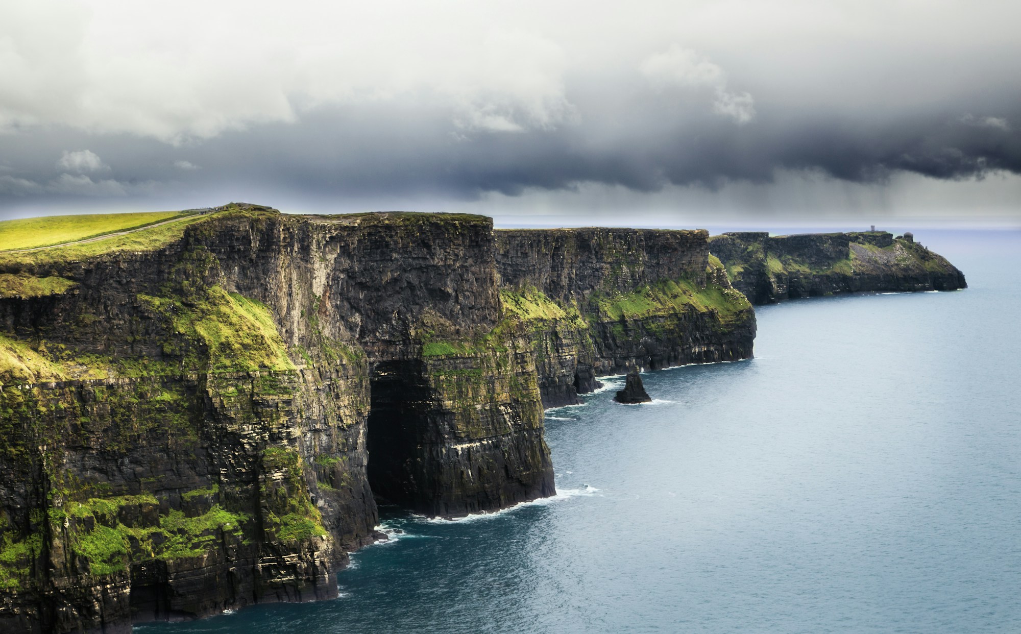 Green cliffs rising above Ireland’s Atlantic coastline